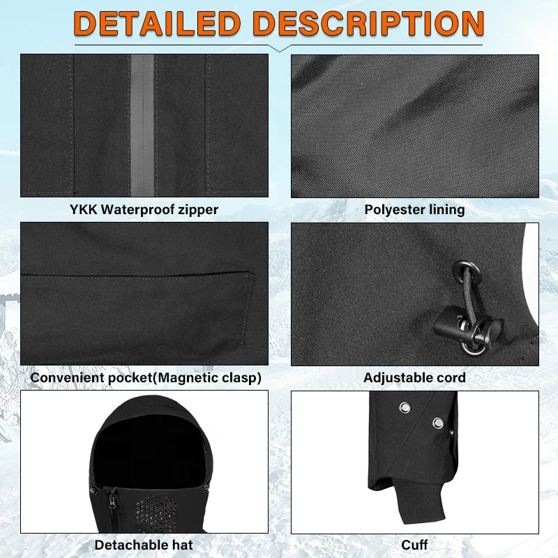 Unisex for all seasons Electric Heated Softshell Jacket Waterproof windproof UV-proof Multi-function heated hooded Mask jacket