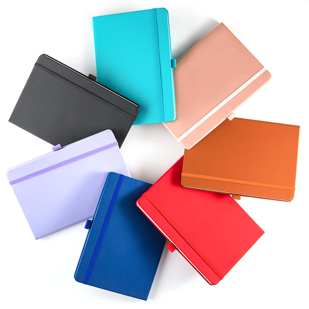 Customized logo A5 A6 B5 Hard Leather Cover Daily Planning with Elastic Band Paper Planning Notebook