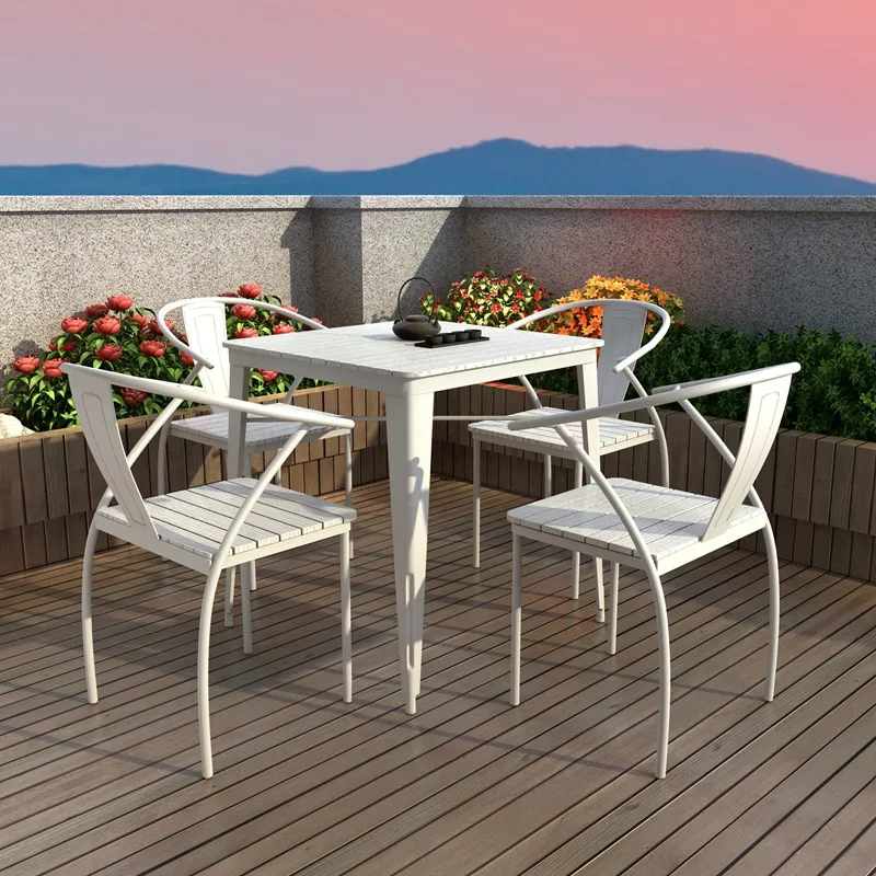Courtyard Balcony Street Sun Protection And Rain Protection Plastic Wooden Table And Chair Set  Outdoor Furniture Table And Chai