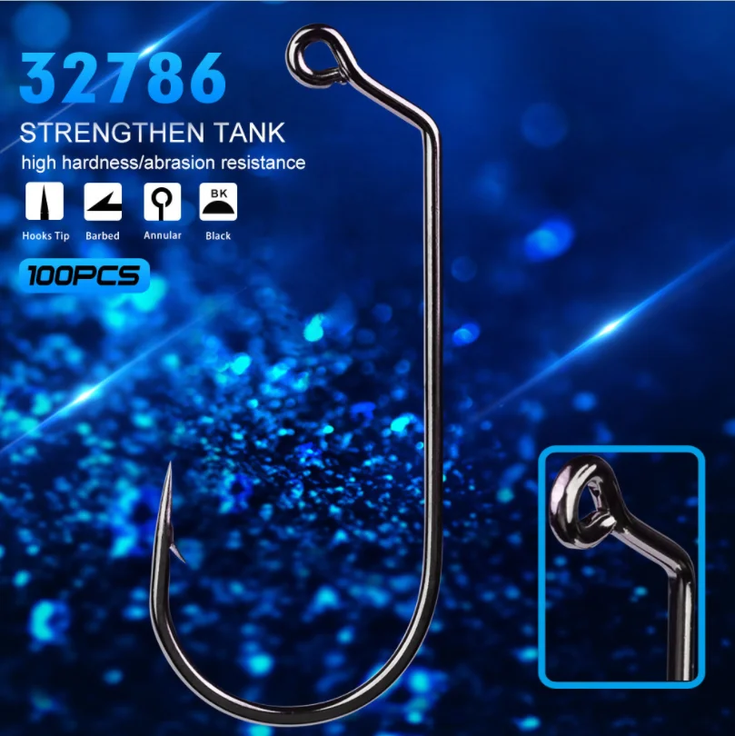  TOPIND 32786 100pcs/bag Jig Fishing Hook Round Bend Heavy Wire 60 Degree with Black