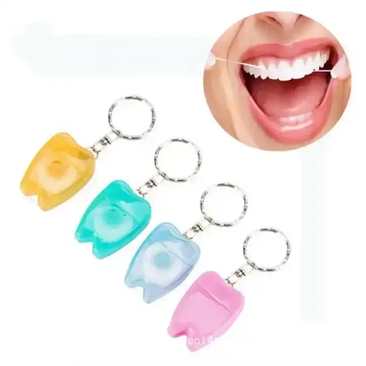 New Design Custom Logo 20m Mint Flavor Waxed Dental Floss Tooth Shape Keychain
