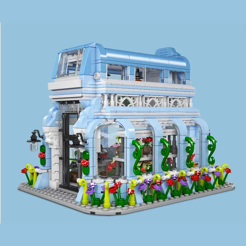 HW Street View Building 1289 Pieces MOC Bricks Flower House Building Model Set With Light STEM Collectible Block 1289PCS