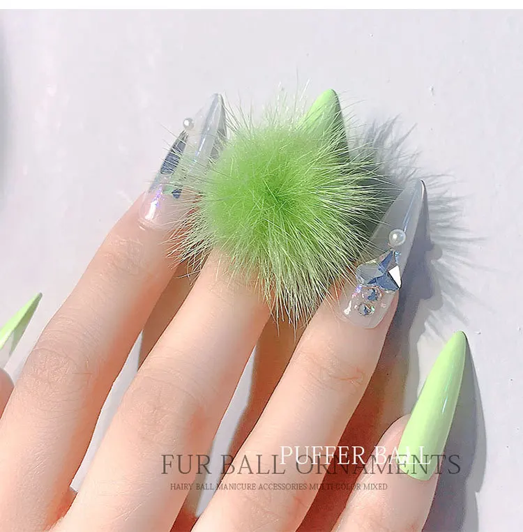 Bview Art 2021 New Detachable Colorful 3d Soft Nail Pom Pom Fur BallsNail Poms Plush Fluffy Ball Nails Designs Puff Balls Decor