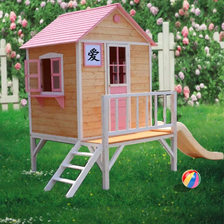 Two floors Wooden Play house Outdoor Fun  with children slide