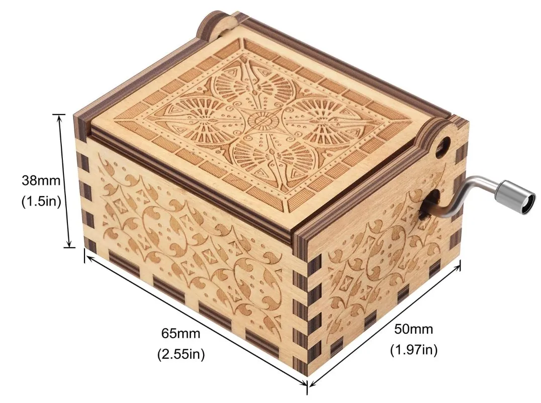 Wood Laser Engraved Vintage Hand Cranked Cute Boxes wooden music box