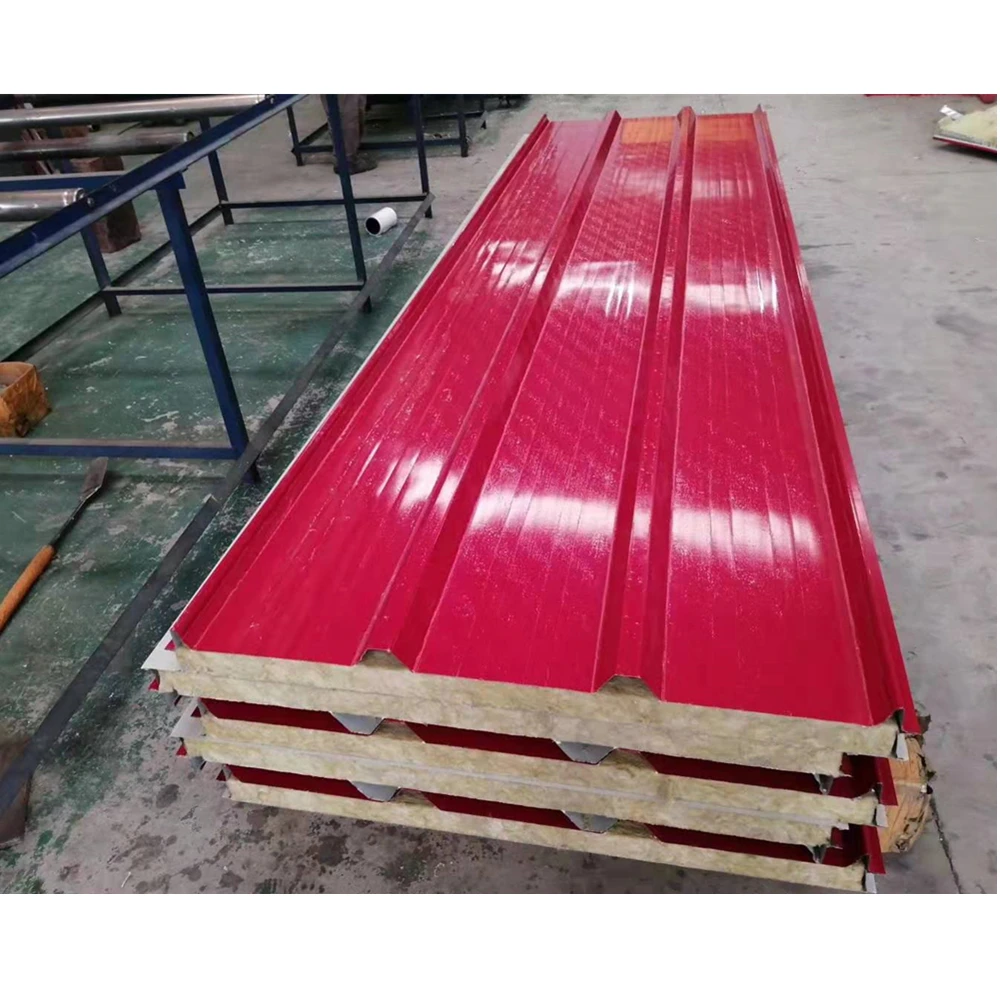 Insulated Sandwich Panel Fireproof Rock Wool Sandwich Roof Panel For Warehouse Roofing