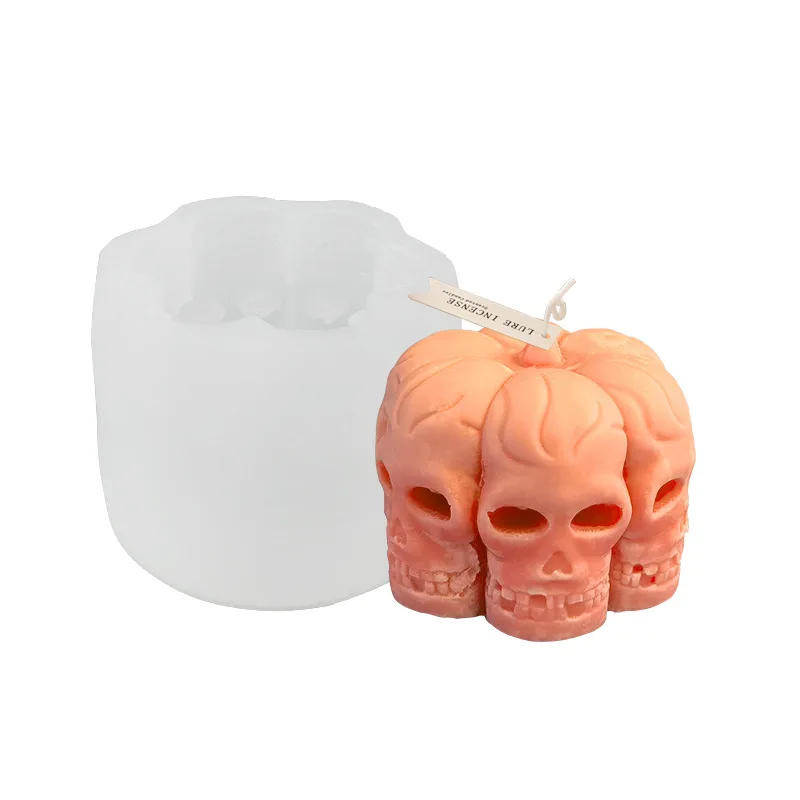 HY 3D Skull Candle Mold Halloween Column Silicone Resin Mold for Plaster Candle Soap Wax Making