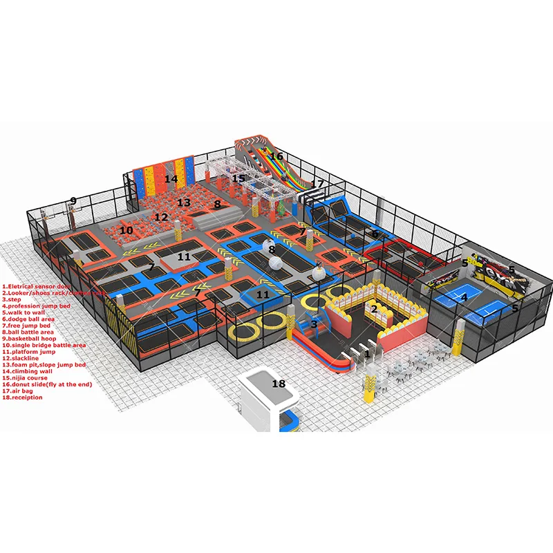 Family Jumping center trampoline park ninja big slide trampoline gym donut slide jumping park