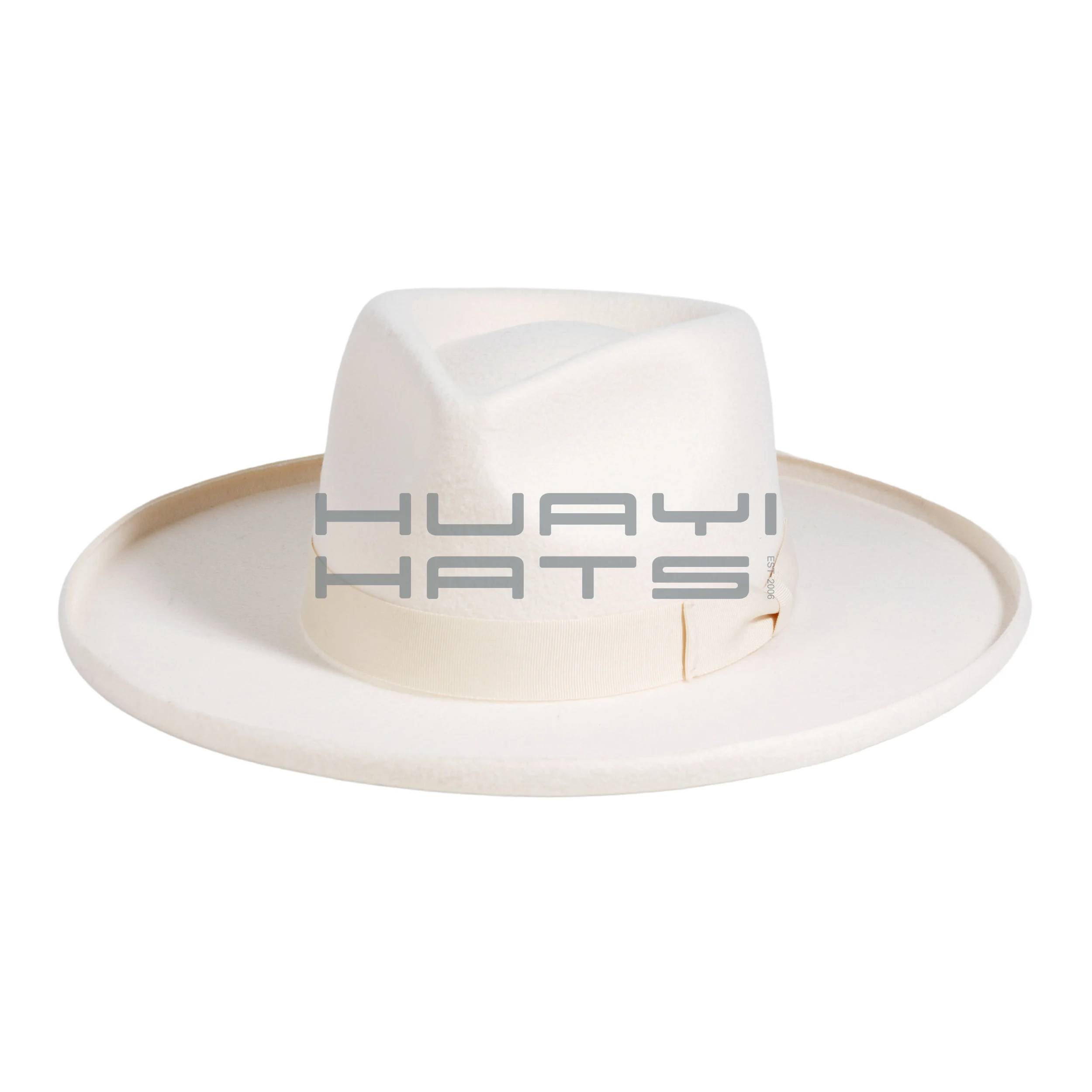 High Quality White Luxurious Ladies Wide Brim Wool Felt Fedora Hat For Adults