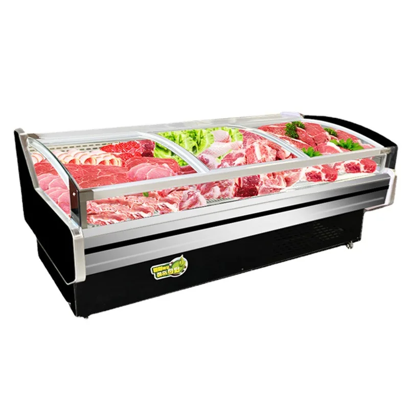 Hot sale Flat Top Open Supermarket Fresh Meat Refrigerator Display Showcase