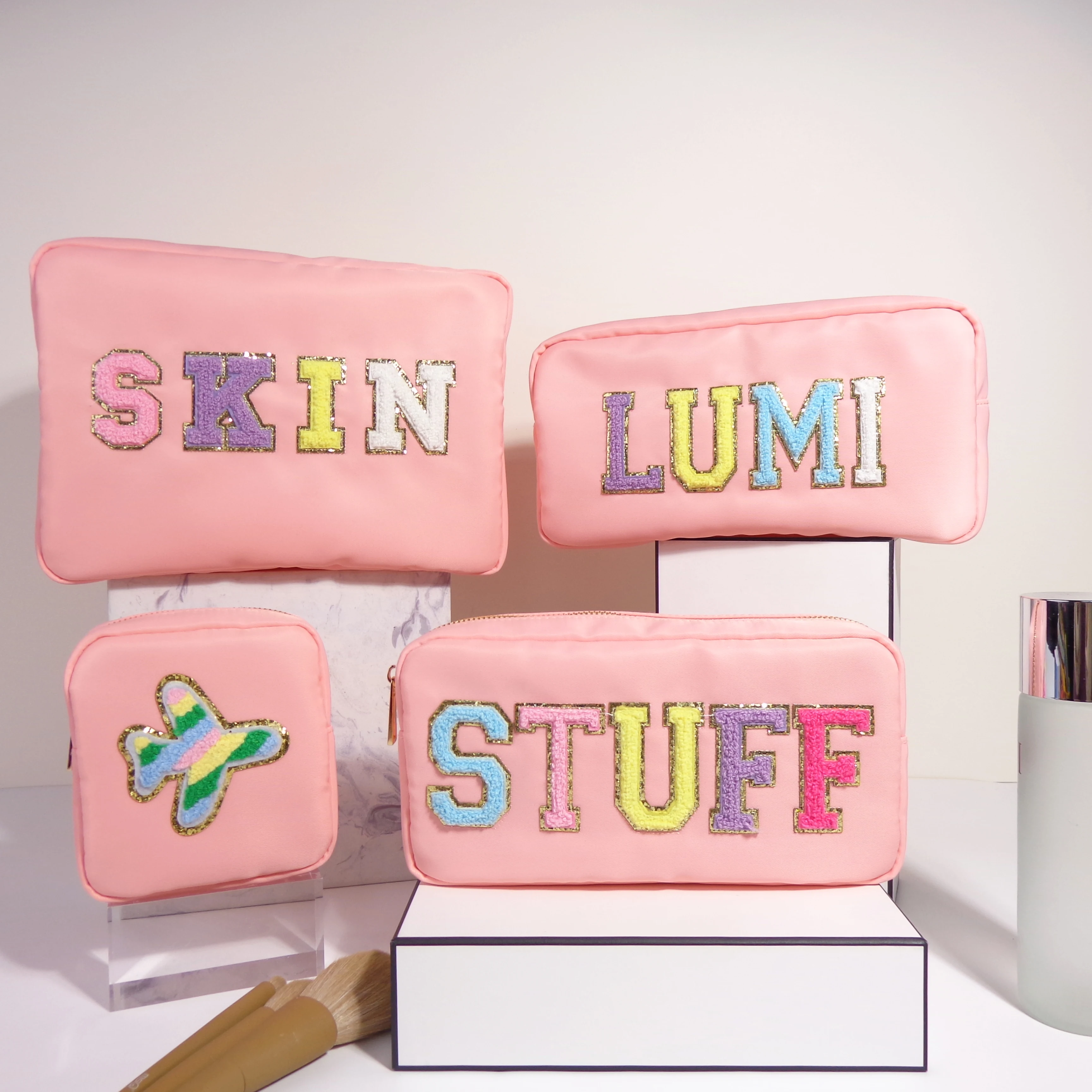 Hot Sale DIY Embroidery Patch Cosmetic Bags Multi-color Option Large Capacity Travel Makeup Bag