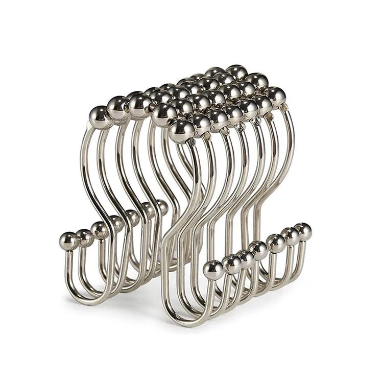 High Quality Metal Rust Resistant Balance Sliding Anti-Drop Double Shower Hook For Bathroom Shower Curtains