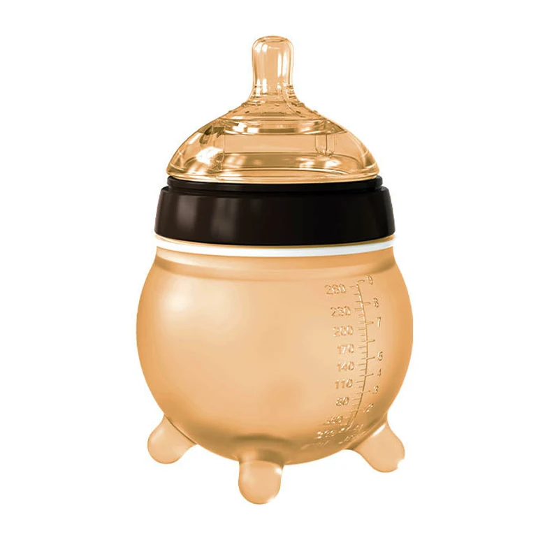 Custom Silicone Baby Bottle Breast Feeding Anti Colic Nano Silver Nursing Bottle Wide Neck Silicone Baby Milk Bottle 260ml