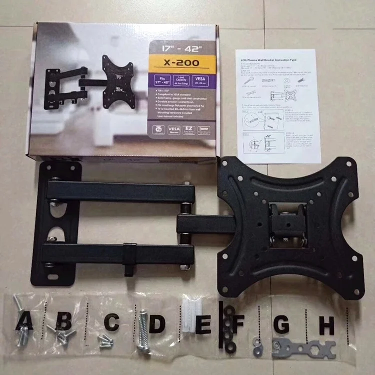Black Color 14'-55' Motion Wall Mount TV Stand Factory Price Cheap Brackets +-15 Tilt