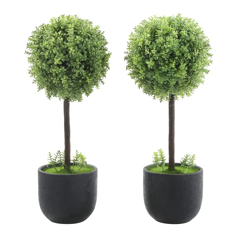 Artificial Boxwood Topiary Trees Ball Shaped Faux Plants Artificial Decorative Tree Plant With Pot