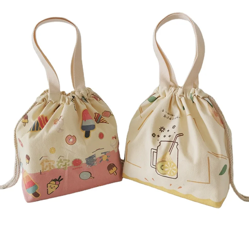 UV print recycled cotton canvas double string handbag shoe dust drawstring bag with handle