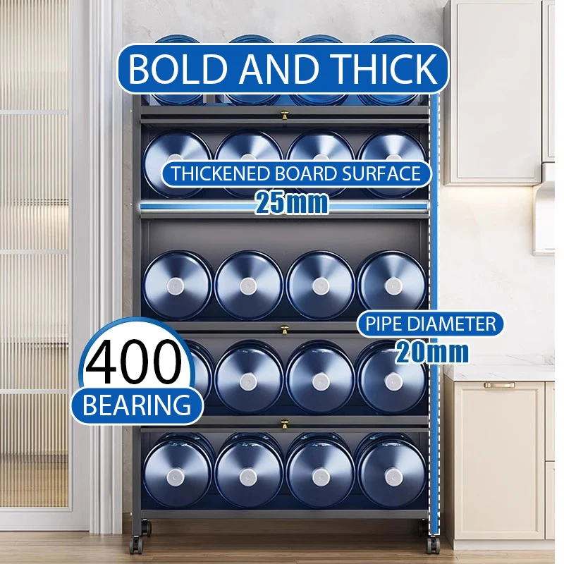 Floor Standing Metal Kitchen Storage Cabinet 4 Tier Extra Large Capacity with Pulleys