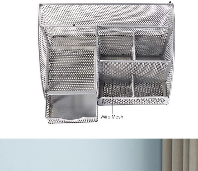 Office Multi Functional Metal Wire Mesh Portable Desk Storage Organizer