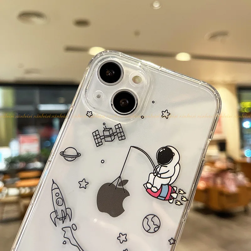 Transparent Creative Astronauts Cartoon Soft TPU Silicone Phone Case Back Cover for iPhone 11 12 13 14 Pro Max
