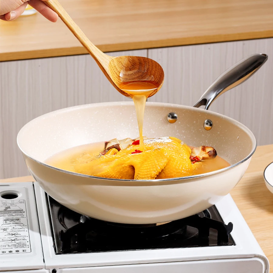 28cm 30cm Portable Chinese Frying Wok White Multifunction Professional Cooking Non-stick Aluminium Pan Wok