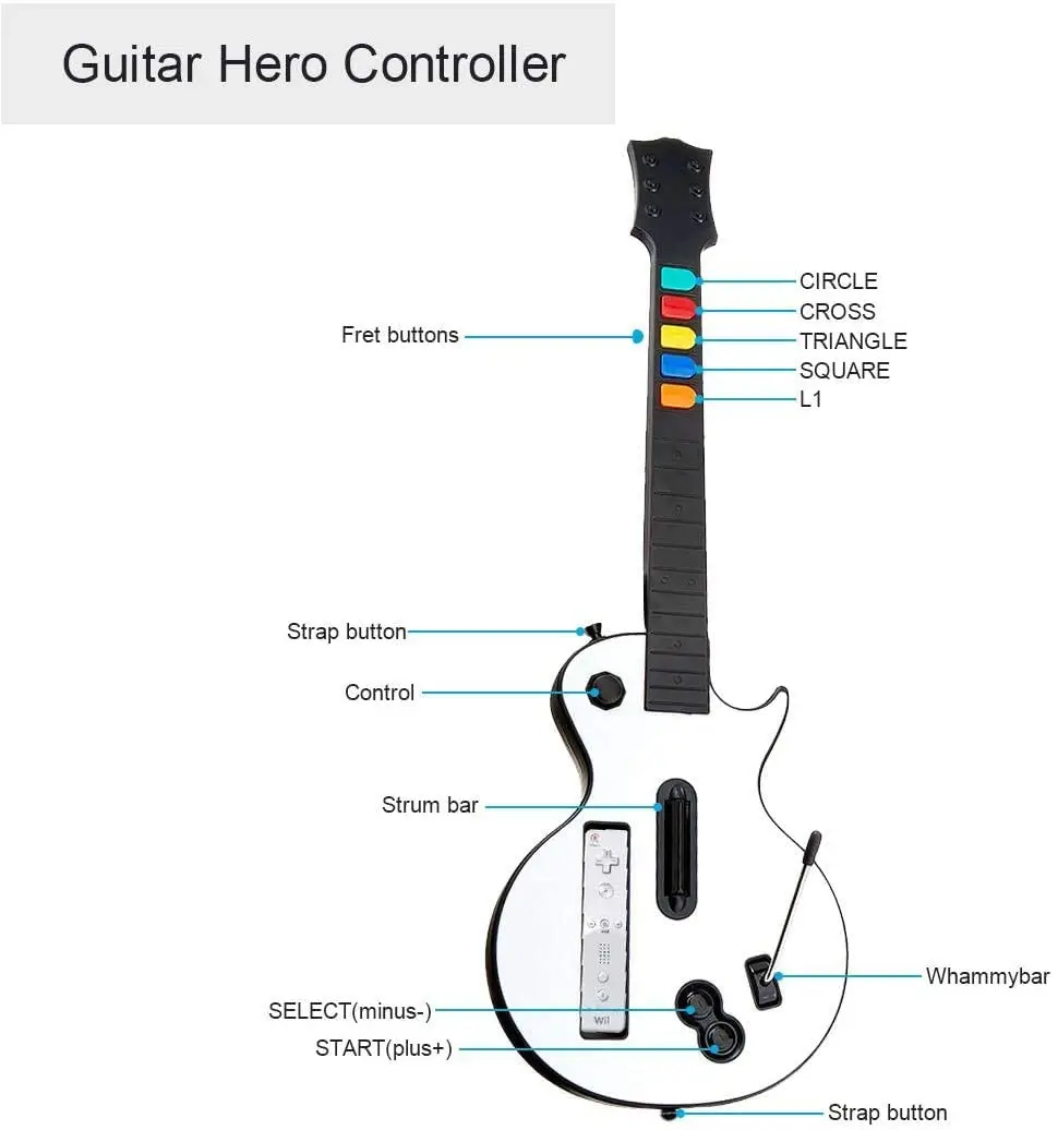  Белый беспроводной контроллер для гитары Hero и Rock Band Wii с ремешком