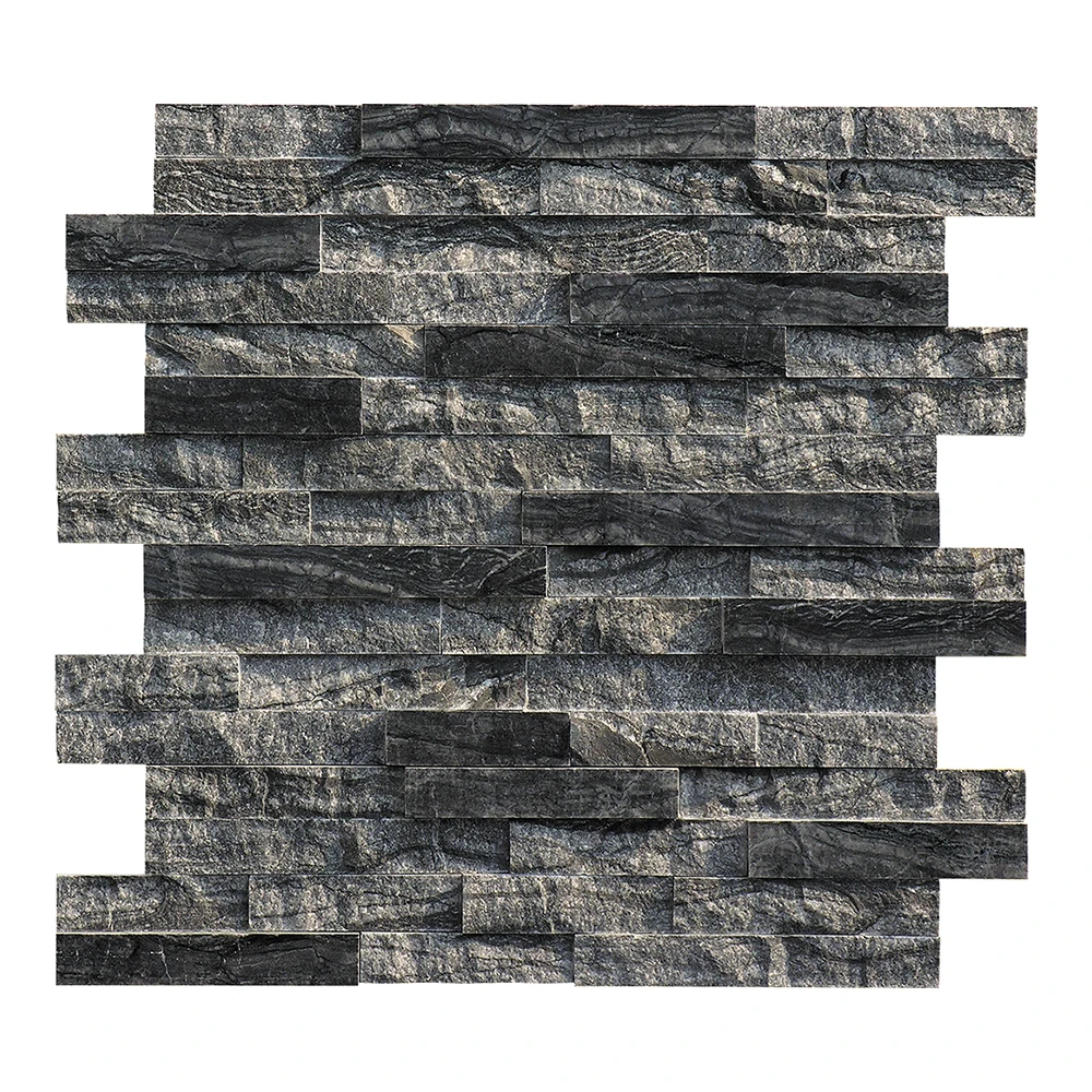 Kenya Black  Forest /Black Wooden/Tree Black Marble Split Face stacked Ledge Stone Panel  Veneer