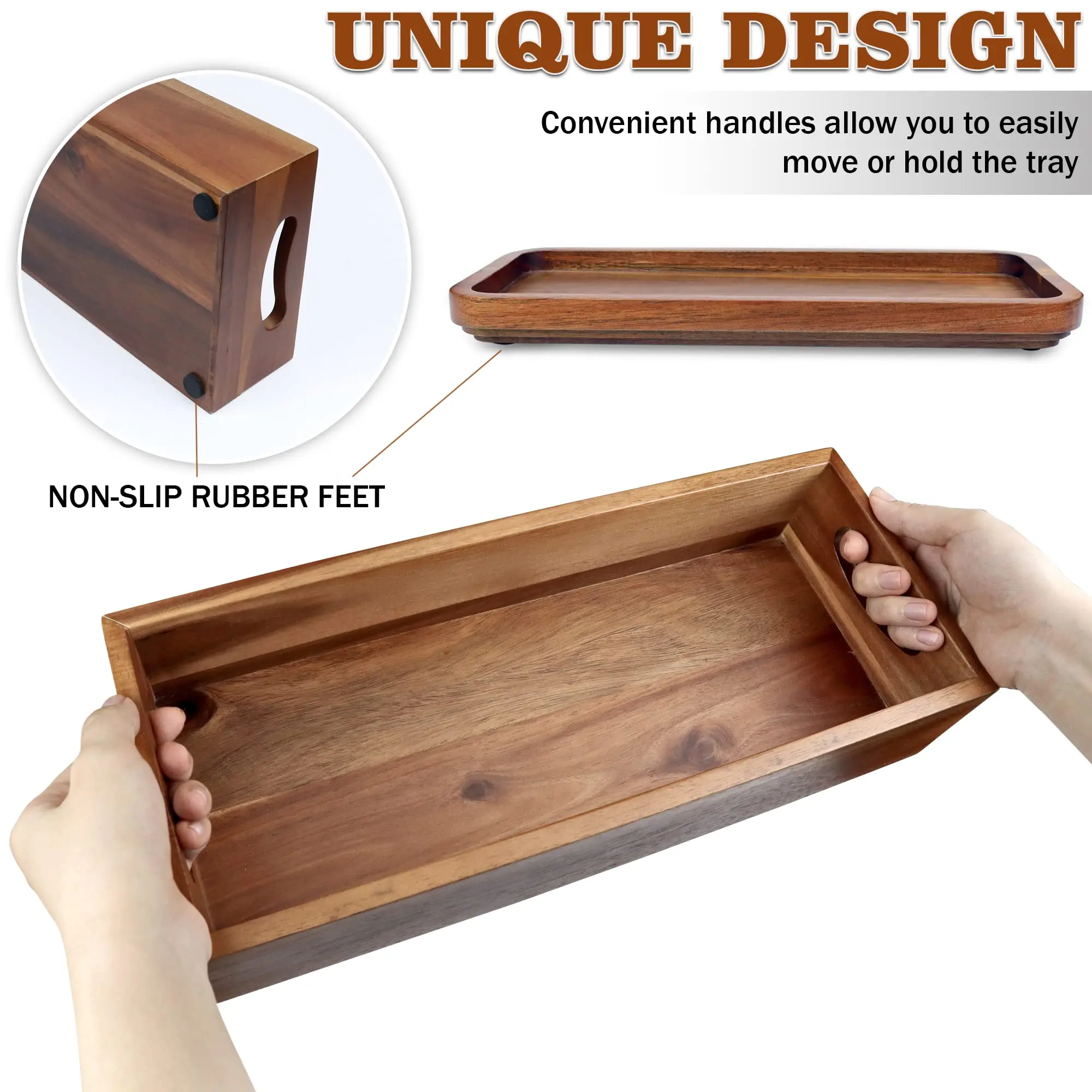 Hot Sales Natural Acacia Wood Rustic Toilet Tank Topper Paper Hand Towel Tray Decorative Organizer Wooden Toilet Tray