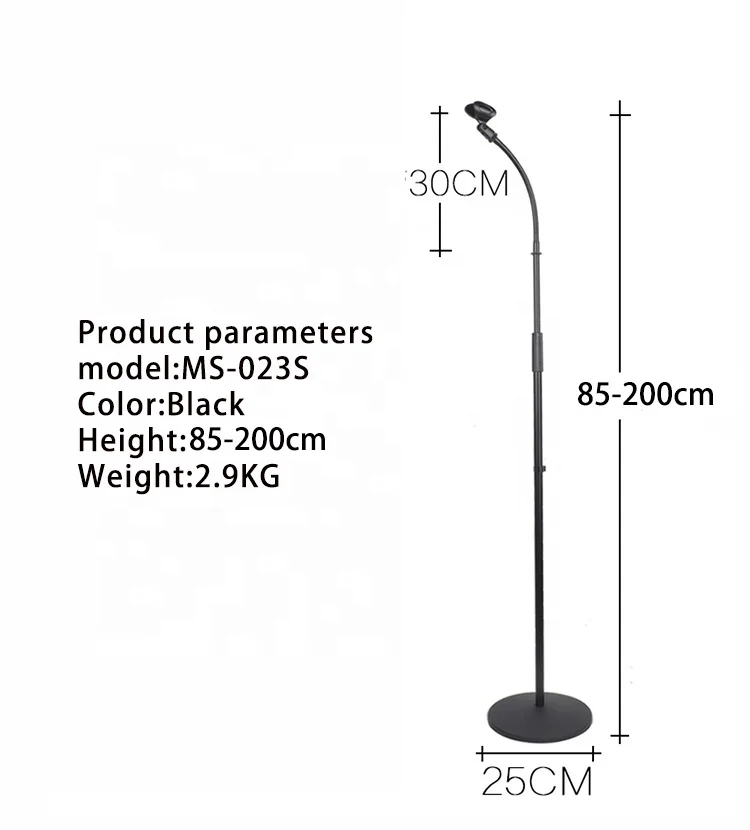 Microphone Floor Stand with Mic Holder Adjustable Height  Durable Iron-Made Stand with Solid Round Base