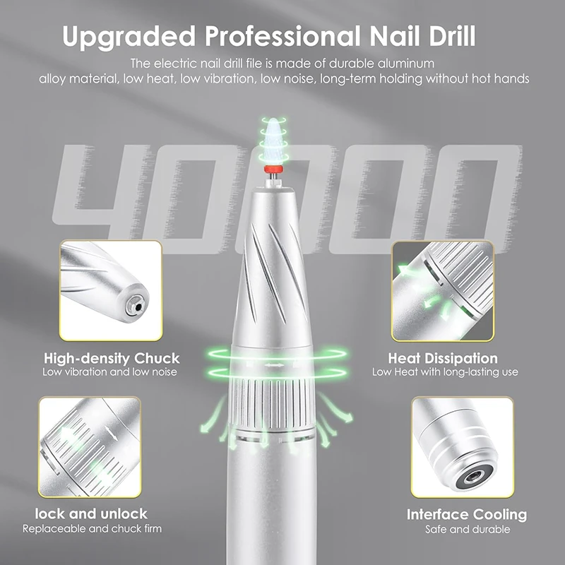 40000RPM Electric Nail Drill Machine For Manicure Professional Nail Lathe With HD LCD Display Nail Salon Tool