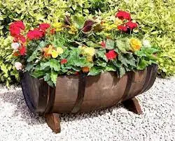 Sonoma Half Barrel Planter Wood Barrel Planter Garden Box Planter Pressure Treated Wooden Flower Barrels