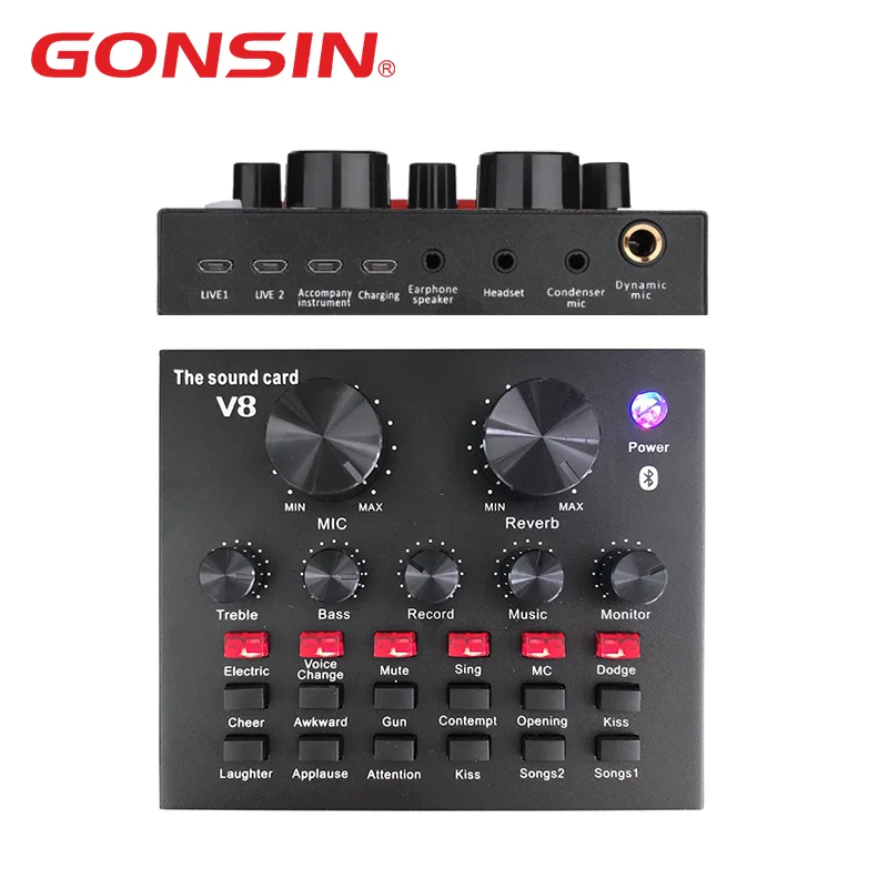 
sound card and microphone singing live sound card v8 