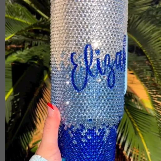 Bling 40oz tumbler with handle Rhinestone Diamond Straight Cup the Cow Pattern Water Bottle with Lid and Straws