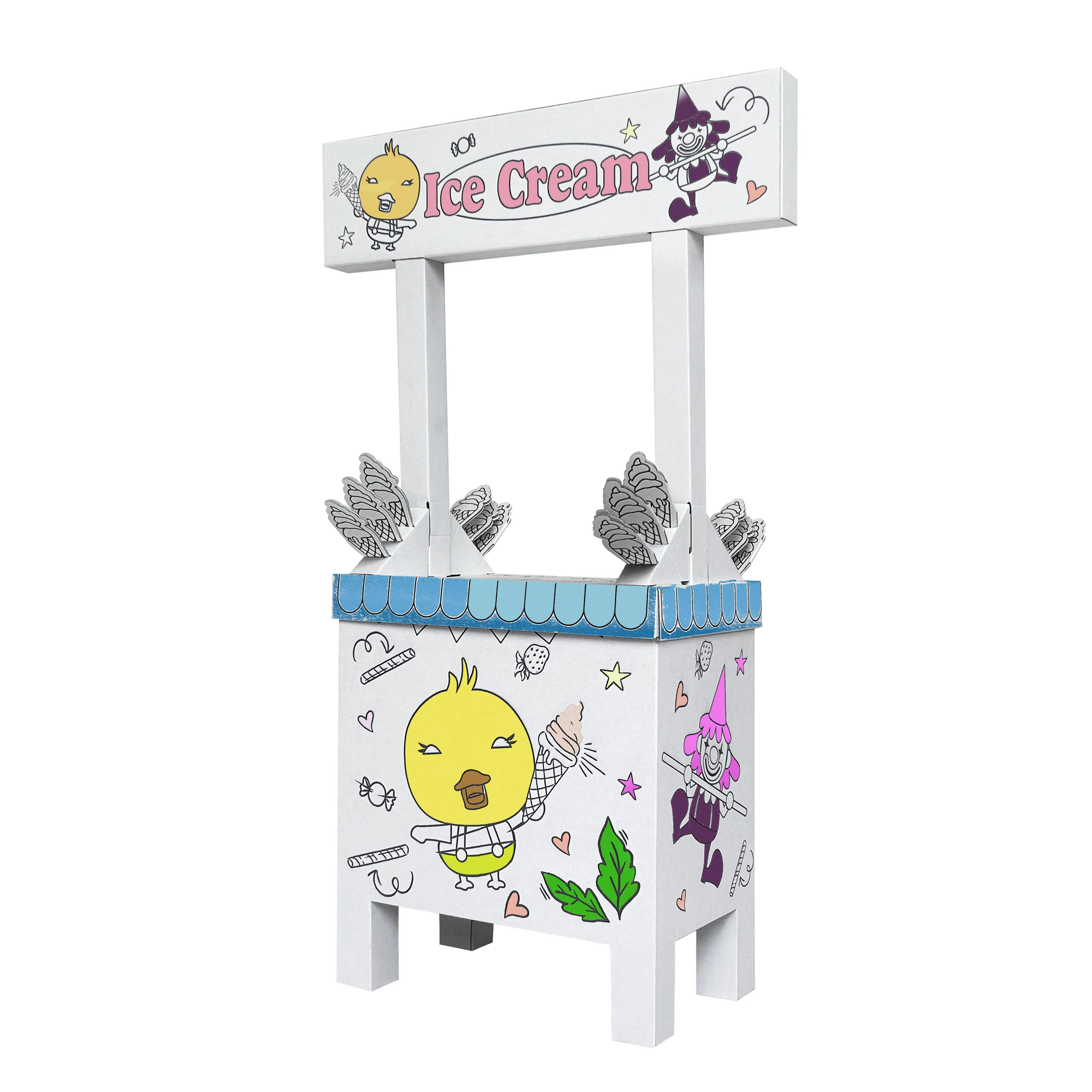 Ice Cream Cart Kids Playstand Play Shop with 3 Pretend Foods Colorful Kids Business Pushcart Development  Learning Indoor