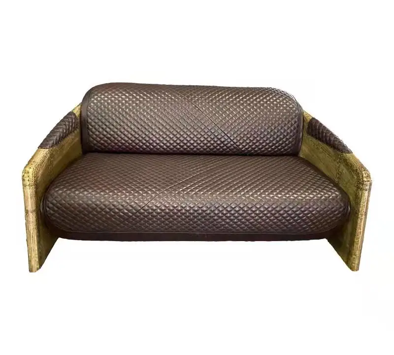 aviation hotel furniture luxury vintage red leather sofa set 3seat with armchair antique brass metal arm rest comfort sofa