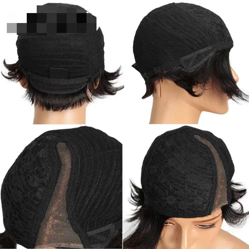 Hot Sale High Quality Human Pixie Cut Brazil Short Straight Lace Hair Wigs  African Wigs with Bangs for Women