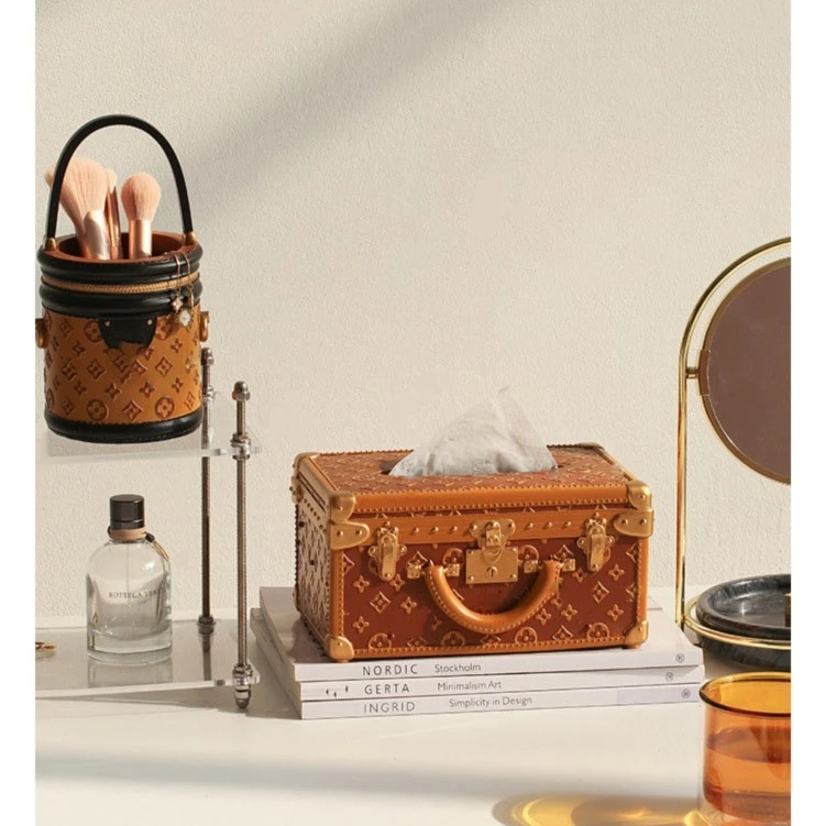 Rectangular resin Tissue Box Cover luxury Elegant Design brown storage box Paper Napkin Holder for table Toilet Bath