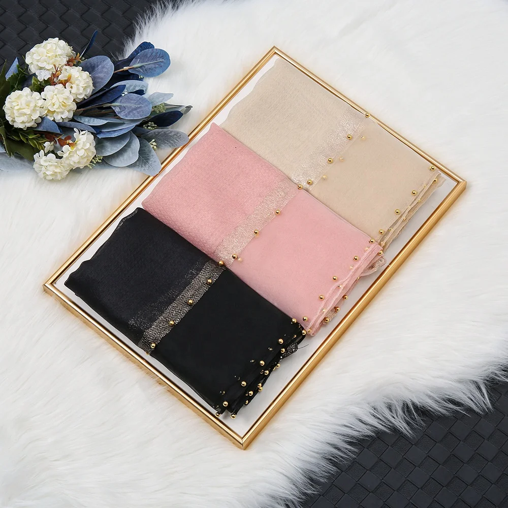 JYL длинный 70*190 см Высококачественный хиджаб темпераментный женский мусульманский шарф из Mulberrysilk с жемчугом Подарочная шаль