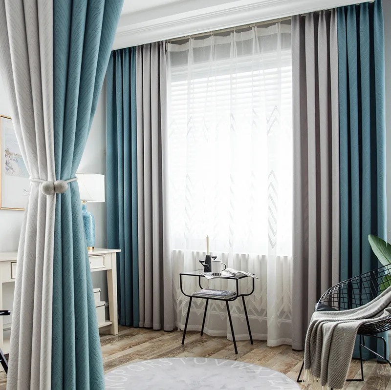 New arrival high quality modern polyester two colors matched blackout wool curtain