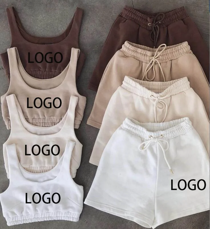Custom Logo Women Outfits Two Pieces Biker Shorts Set Sleeveless Tracksuit Tank Crop Top Shorts Set for Women