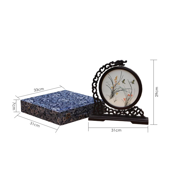 Shu Embroidery Butterfly and Orchid  Pictures Double-sided embroidery Black With Brown Ornaments Intangible Cultural Heritage