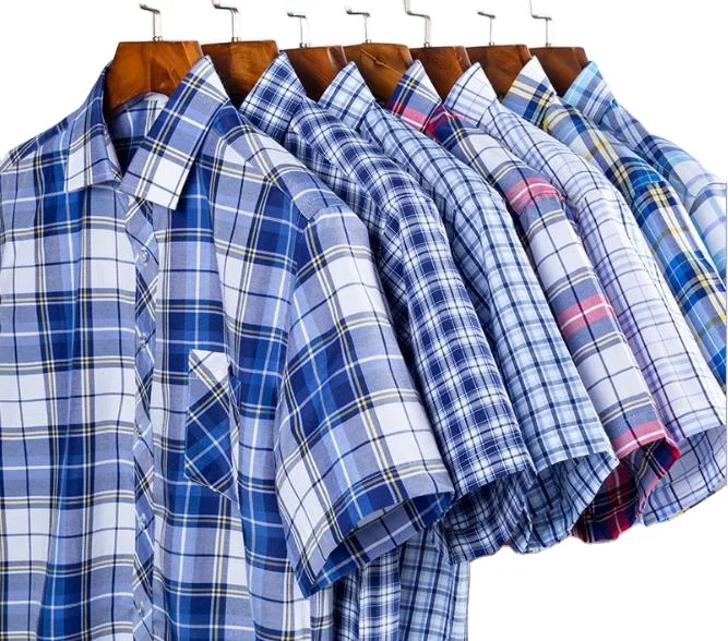 2021 2022 hot selling male men western style short sleeves blue tartan check plaid shirt