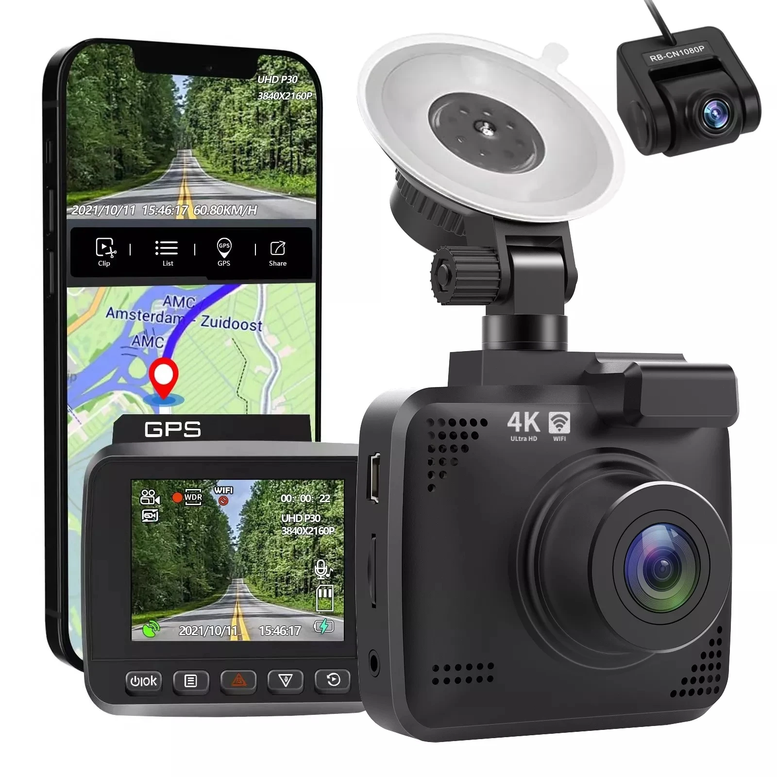 2 inch 2 channel dash cam dual lents front and rear 4k dual camera dashcam usb with gps dual lens car dvr 4k dash cam wifi