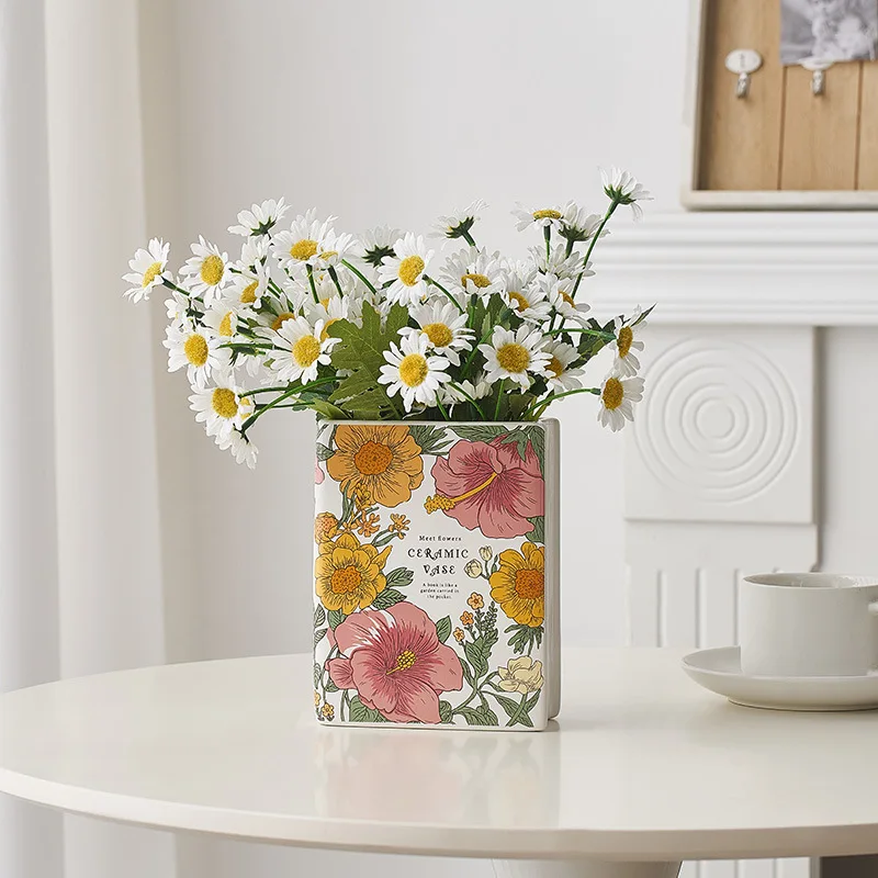 Factory wholesale luxury Nordic style ceramic book vase with flowers for home decor wedding living room table