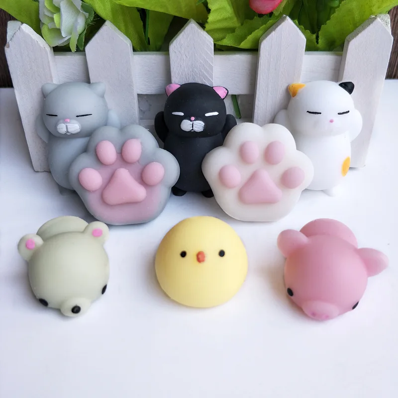 Hot Sale Kawaii mini Animal Cat Slime Stress Relief Mochi Squishy TPR Squeeze Toys For kids Adults