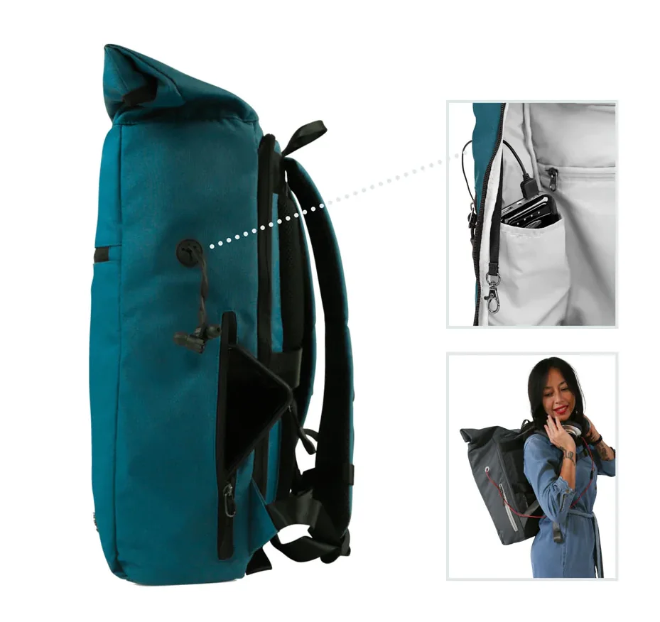 Hot Selling Recycled Rolltop Laptop Rucksack RPET Thoughtful Sustainable with Laptop Compartment Anti-Theft Bag