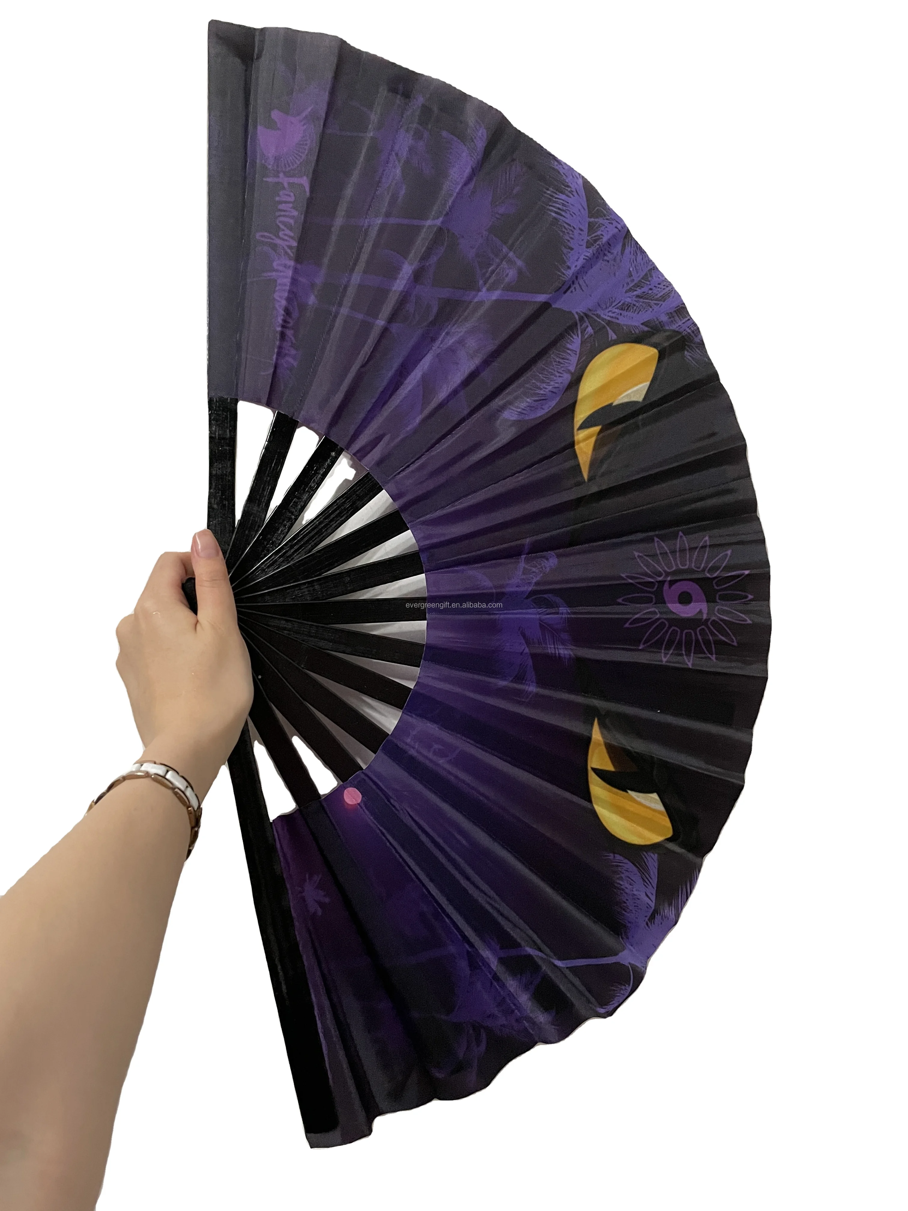 custom printed 13 inches large rave clack hand fan