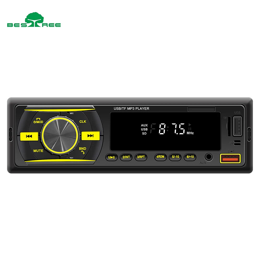 Bestree 2023 new launched single 1 din dashboard car radio stereo DC12V RGB lights BT hands free calling car radio 1 din stereo