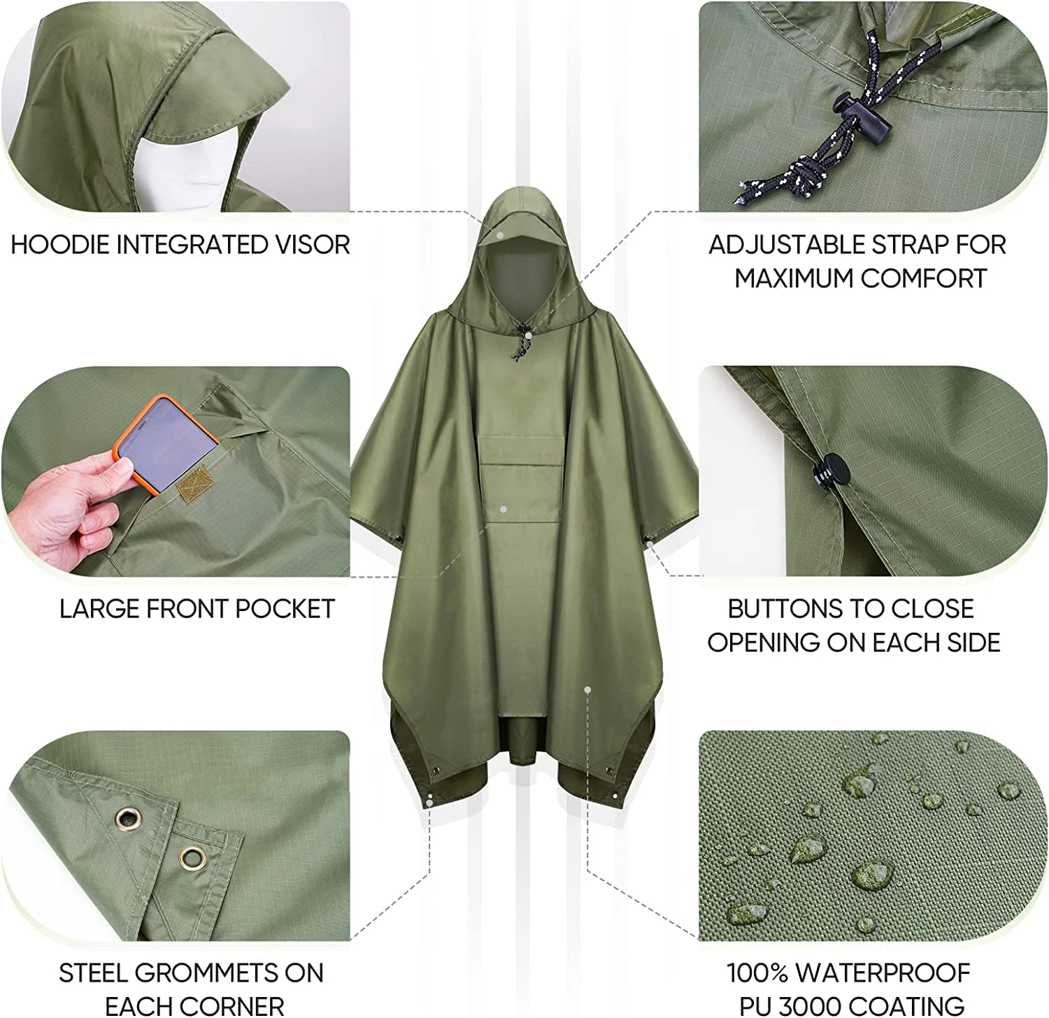 WOQI Wholesale Hooded Rain Poncho Waterproof Lightweight Unisex raincoat with Pocket