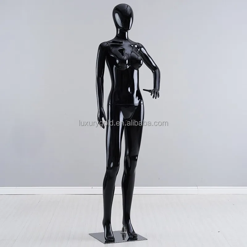 Window Shop Display Clothing Lady Stand Mannequin Women Plastic Full Body Gloss Black Female Mannequin for Sale