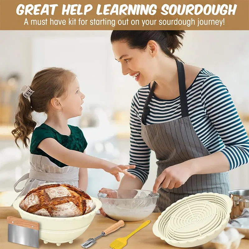 10 Inch Round Silicone Sourdough Basket Bread Fermentation Proofing Basket Set